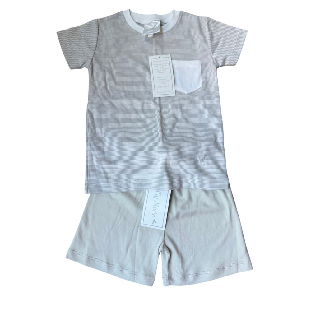Millie Marie 3T NEW Short Sleeve Pima Short Set gray stripe